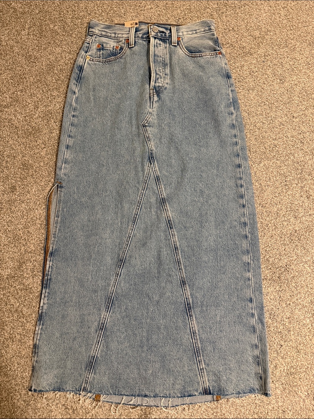 Levi's Light Wash Maxi Denim Skirt with Front Panel Detail